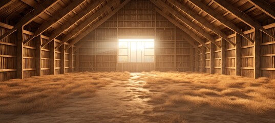 barn with empty wooden planks and hay 