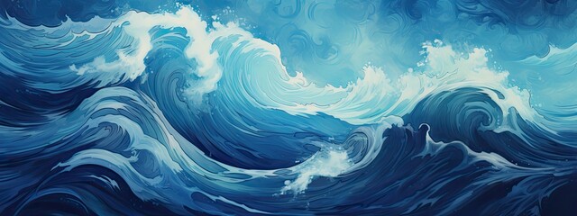 the blue water mixed with blue swirls look like waves,  digital painting