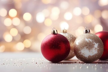 red christmas balls on snow