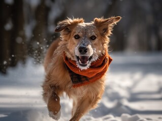 a dog running in the snow