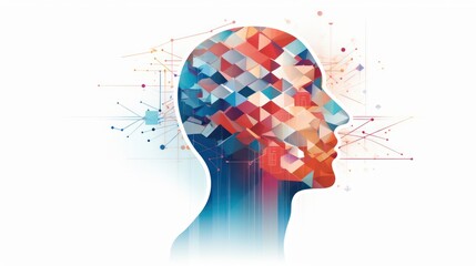 an abstract head silhouette image of human brain, in the style of geometric modernism. Generative AI