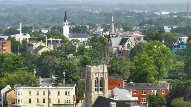 Old historic city architecture in USA. View from above of streets of Hagerstown, Maryland