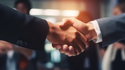 Foto op Canvas Businessmen making handshake with partner greeting deal Holding hands in office contracts with customers at work Businessman handshake Partnership, successful business contract Generative AI © boyhey