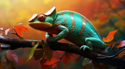 Beautiful of chameleon panther, chameleon panther on branch, chameleon panther closeup. - obrazy, fototapety, plakaty