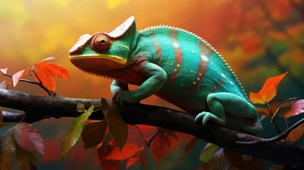 Tafelkleed Beautiful of chameleon panther, chameleon panther on branch, chameleon panther closeup. © Ruslan Gilmanshin