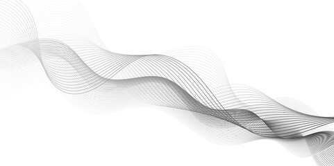 Abstract grey, white smooth element swoosh speed wave modern stream background. Wave with lines created using blend tool. Abstract frequency sound wave lines and twisted curve lines background.