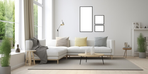 Mockup frame in living room interior