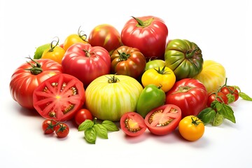 a pile of different colored tomatoes