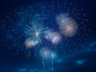 Hyperrealistic fireworks on the background of deep blue sky