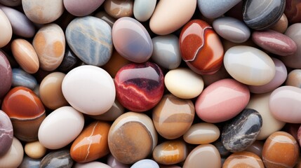 Obraz na płótnie Canvas Beach gemstones, precious colorful stones close up background texture, Generative AI