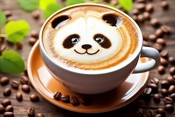 a cup of coffee with a panda face on the foam
