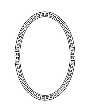 Oval greek pattern. Roman ellipse frame. Outline greece border isolated on white background. Round greec boarder for design prints. Circular ancient ornament. Fret rome key. Vector illustration