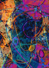 Obraz na płótnie Canvas Neon abstract colorful background with grunge brush strokes and paint splashes