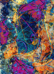 Neon abstract colorful background with grunge brush strokes and paint splashes