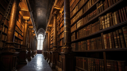 Fototapeta premium Rows of bookshelves in the library