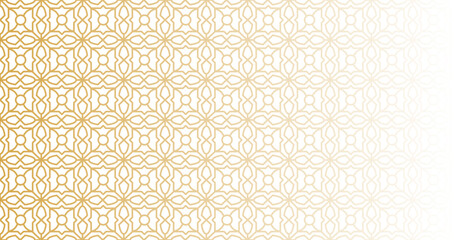Arabic style golden motif ornament seamless pattern. Gold Islamic background. East culture geometrical backdrop. Simple elegant layout for religious fest congratulation card, invitation, home decor.