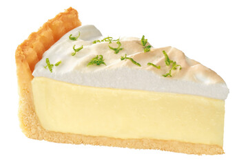 fatia de torta de limão com suspiro isolado em fundo transparente - sobremesa de mousse de limão, cheesecake de limão - obrazy, fototapety, plakaty