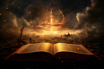 A magical book destroy the magical sky - obrazy, fototapety, plakaty