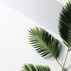 minimalist palm leaf corner composition against a white background