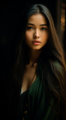 Fototapeta premium 18 years old asianwoman, long hair and green eyes