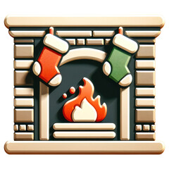 3D fireplace on transparent background