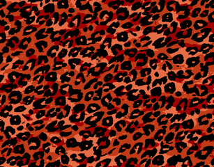 Full seamless leopard cheetah texture animal skin pattern. Orange textile fabric print. Suitable for fashion use. Vector illustration.