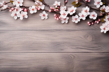 Springtime Serenity: Cherry Blossoms on Wooden Texture