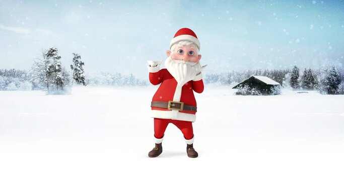 Santa Claus Dancing. Hands Up. Happy Concept. Cute Cartoon 3D. Christmas And New Year 3D Animation Concept.