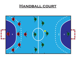 Handball court dimensions. Handball playground size. Vector illustration.	