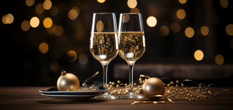 Toast to the festive season with sparkling champagne and gold decor