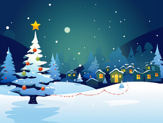 Fototapeta na wymiar Christmas atmosphere, Christmas tree, winter snow, presents in boxes. Postcard style.
