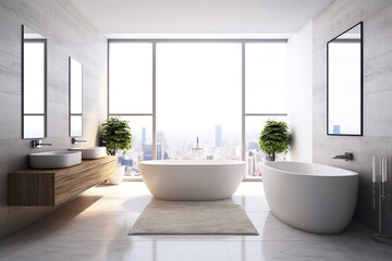 Fototapeta na wymiar luxury bathroom interior with light natural in house