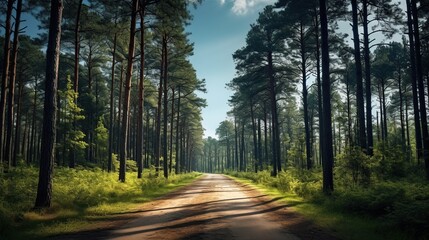 Obraz premium Straight road with green nature background shot