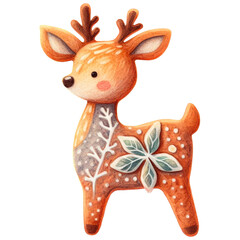 Deer Woodland animals Christmas watercolor Clipart png isolated. Cute deer woodland animal gingerbread cookies character clipart