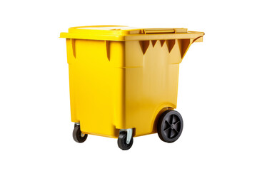 Cubo de basura amarillo en fondo transparente. - obrazy, fototapety, plakaty