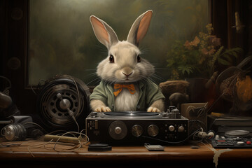 rabbit music lover- music lover - obrazy, fototapety, plakaty