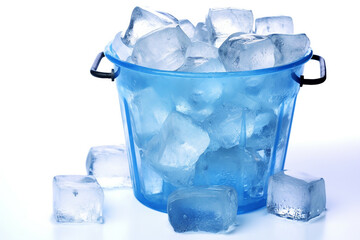 Bucket with ice cubes isolated on white background