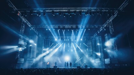 Stage lighting with modular stages for concerts festival music - obrazy, fototapety, plakaty