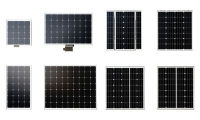 set of solar panel, front view, isolated on transparent background, PNG file, professional studio photo