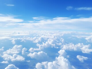 Fototapeta premium the camera view from the plane window , the blue sky and big clouds in sunlight very beautiful, AI GENERATED 