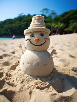 Sandy Snowman: Beachside Winter Sculpture