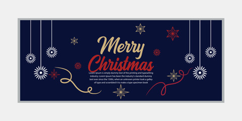 Fototapeta na wymiar Merry Christmas banner and Happy New Year banner, social media cover and web banner, Merry Christmas design for greeting card, Vector Merry Xmas snow flake header, Christmas banner, or wallpaper 