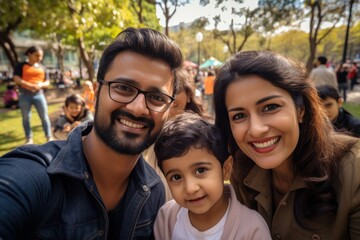 indian families enjoy day outdoors at a city park with a picnic - obrazy, fototapety, plakaty