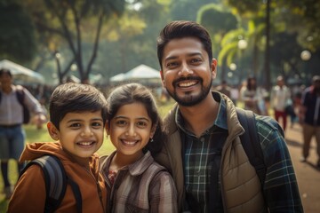 indian families enjoy day outdoors at a city park with a picnic - obrazy, fototapety, plakaty