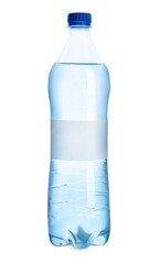 One plastic bottle with fresh water isolated on white