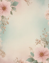 Vintage pastel colors floral background. Card, journal, invitation vintage pastel texture background with flowers.