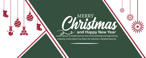 Fototapeta na wymiar Merry Christmas banner and Happy New Year banner, social media cover and web banner, Merry Christmas design for greeting card, Vector Merry Xmas snow flake header, Christmas banner, or wallpaper 