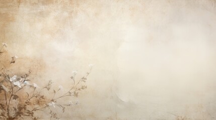 Beige watercolor background with retro style branch