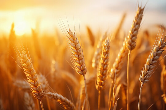 Golden wheat field under sunlight