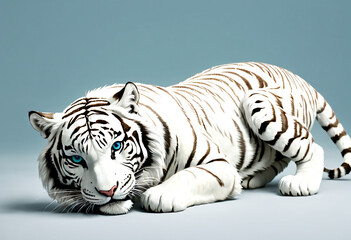 Cute white tiger on blue background